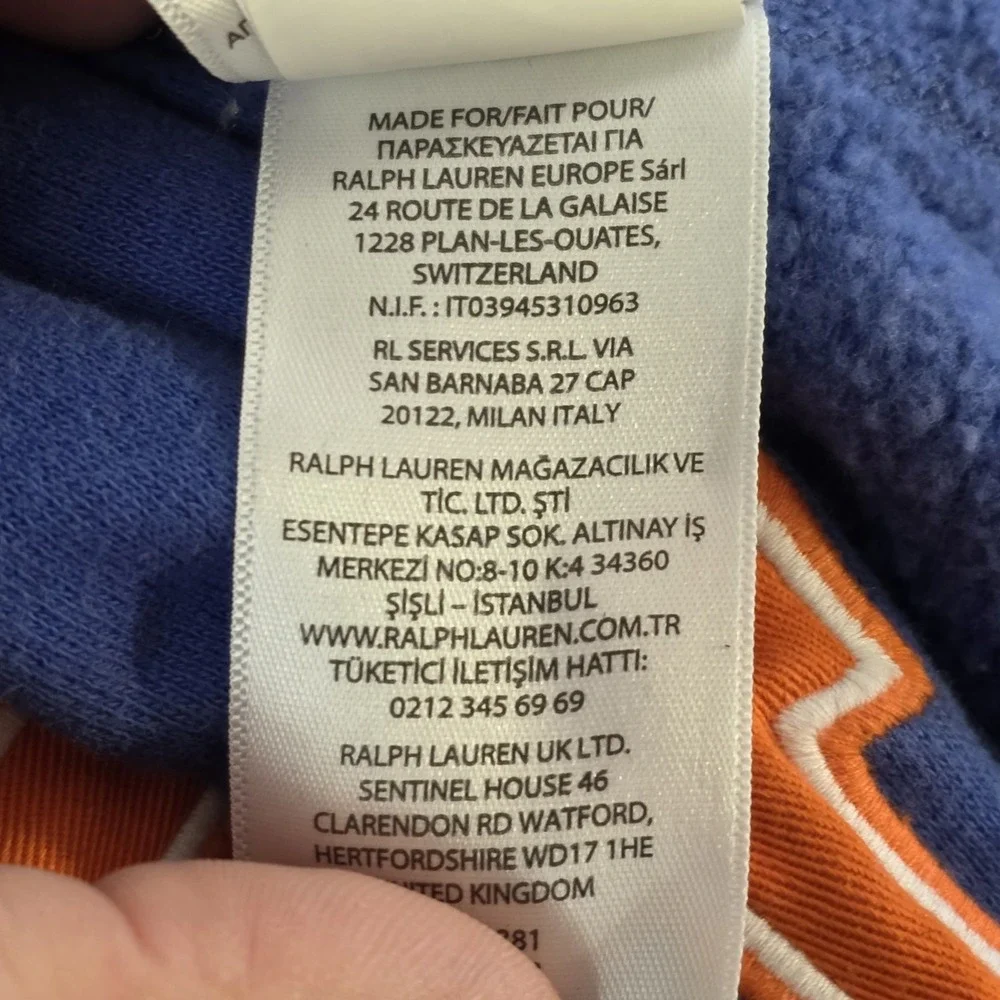 Polo Ralph‎ Lauren Full Zip Hoodie Boys Medium 10-12 Blue Pony Logo Spellout